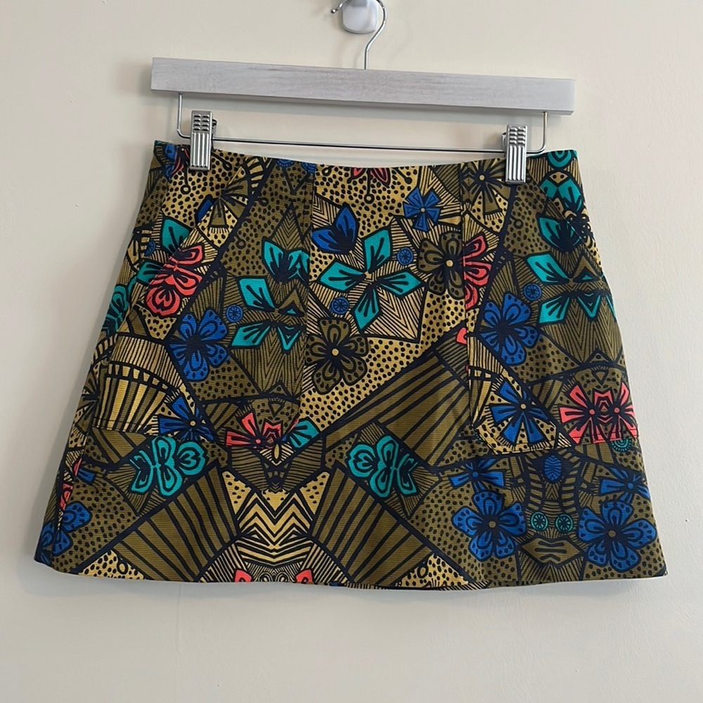 Zara Olive Multi Floral Geometric Mini Skirt